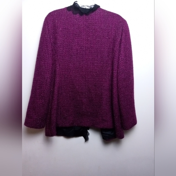 Neiman Marcus Exclusive Burgundy Red/Black Metallic Wool Blend Blazer size 16 - Picture 8 of 14